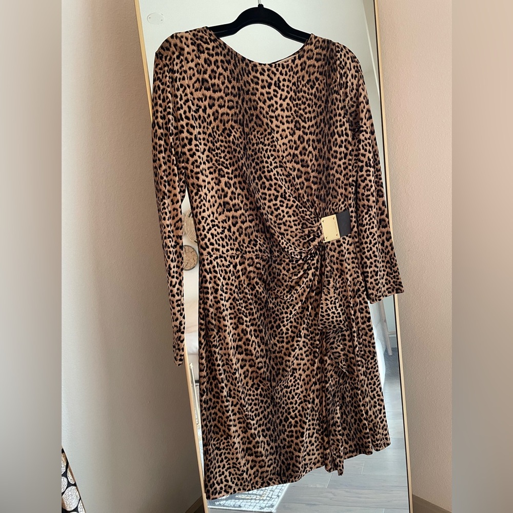 Michael Kors Cheetah Print Long Sleeve Dress w/ Gold Detailing